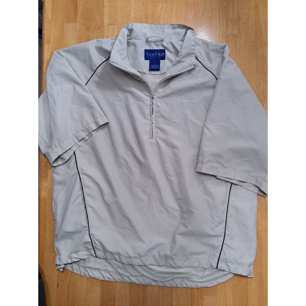 VTG Turfer Sport Beige Short Sleeve Pullover Jacket 1/4 Zip Windbreaker Men's L